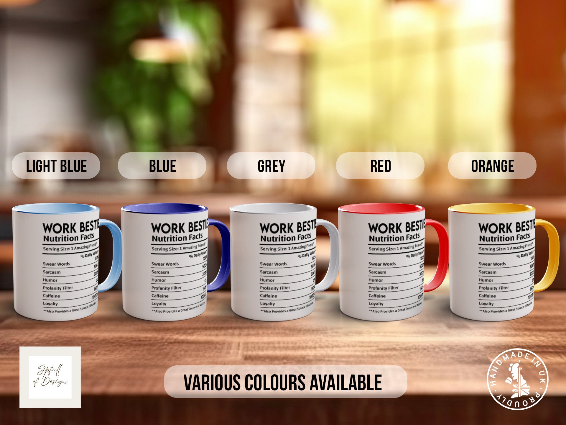 Work Bestie Funny Nutritional Facts Mug - Coloured 11oz, Bone China 10oz and 15oz and Latte 12oz options